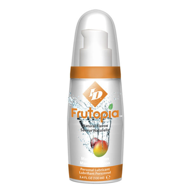 Frutopia natural flavor personal lubricant bottle with orange cap and fruit graphic, 3.4 fl oz (100 ml).