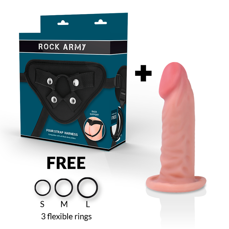 Alternative view of ROCKARMY - HARNESS + DUAL DENSITY TIGER REALISTIC DILDO 14 CM -O- 4.46 CM